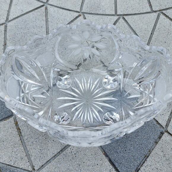 Anna Hutte Bleikristall Lead Crystal Floral Scalloped Footed Oval Bowl Vintage - Picture 4 of 7